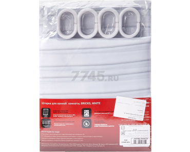 Штора для ванной комнаты 180х180 FORA Bricks White (FOR-BRK205W) - Фото 7